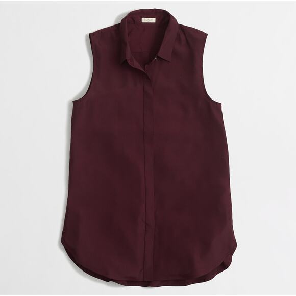 J.Crew Sleeveless Blouse WMNS 00 Dark Maroon Hidden Placket Button Up Collared - Picture 1 of 7